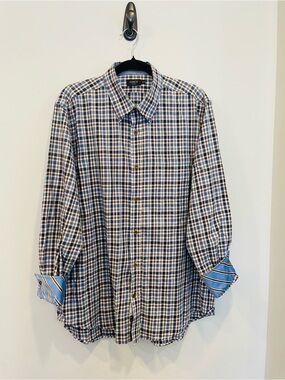 Lincs DC & co Blue and White Plaid Button-Down Shirt